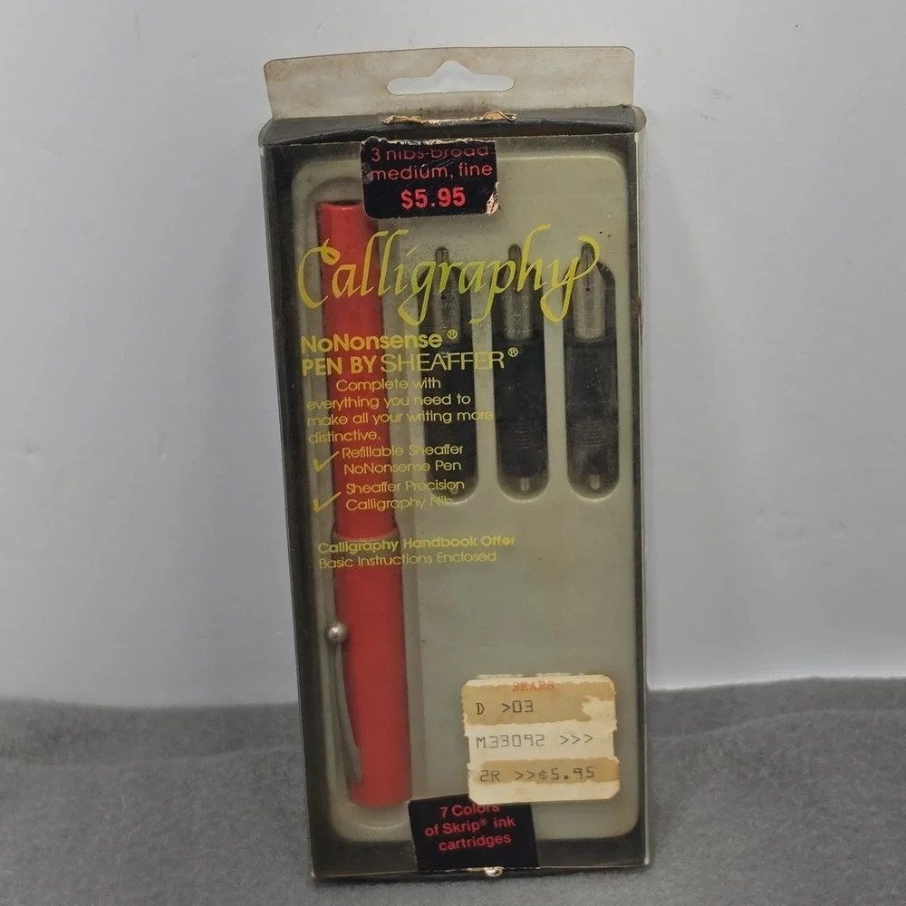 VINTAGE SHEAFFER CALLIGRAPHY No Nonsense Pen Set w/ 3 Nibs Orange Cracked Cap. J